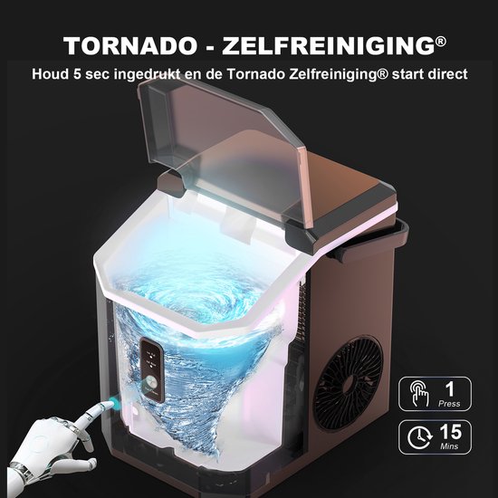Bardi 1,1 l – Nugget-Eismaschine Square – Crushed-Ice-Maschine mit Eislöffel – 15 kg/24 Stunden – Eiswürfelmaschine – Mit luxuriösem Thermobecher – Schwarz
