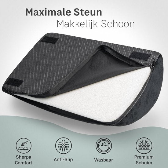 CozySense® Fußstütze Schreibtisch - Ergonomischer Fußhocker mit 2 Höhen - rutschfester & waschbarer Sherpa-Bezug - Fußpolster für Heim & Büro - Schwarz