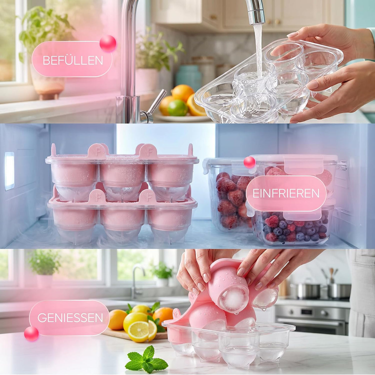 Neighbour's Friend Eiskugelform XL – 6 Eiskugeln mit einem Durchmesser von 4,5 cm – Rosa