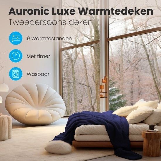 Auronic Electric Blanket - Wärmedecke - 9 Wärmestufen - 2 Personen - 200x150 - Blau