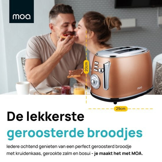 MOA Retro-Toaster - 6 Heizstufen - 2 extra breite Schlitze - 850W - Aufwärm- und Auftaufunktion - Schwarz - T3C