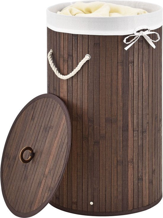 Bambus-Wäschekorb Curly - 55 Liter - Braun - inkl. Wäschesack & Deckel