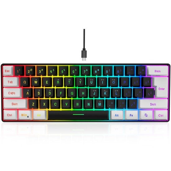 HXSJ V700 RGB Kompakte Gaming-Tastatur Qwerty 61 Tasten Backlight-Effekt Schwarz/Weiß