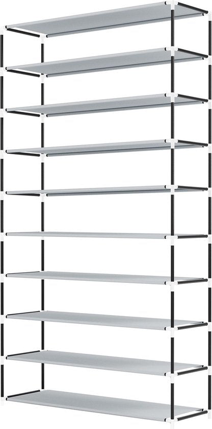 Schuhschrank / Schuhregal L - 9 Ebenen - Stoff - Schwarz - Inkl. Seitentaschen