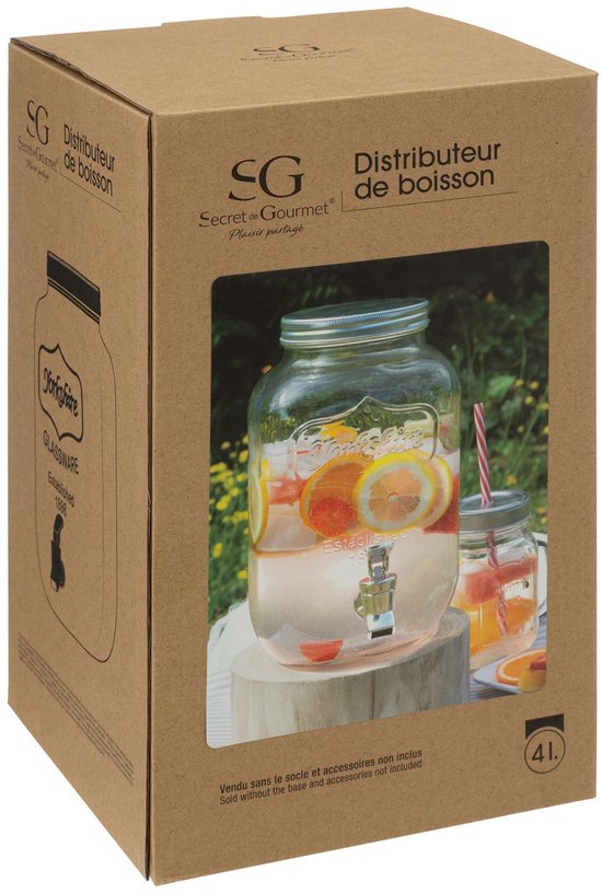 Secret de gourmet Glas-Getränkespender – 4 Liter – Kunststoffhahn und Schraubdeckel – Saftspender – Getränkespender