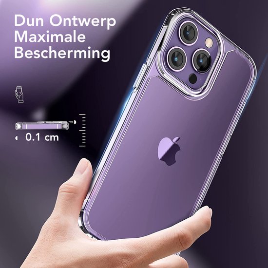 Podec Case Transparent - Bundle mit 2x Displayschutzfolie + 2x Kameraschutzfolie - Handyhülle mit Schutzglas - Case Transparent - Geeignet für iPhone 14 pro max