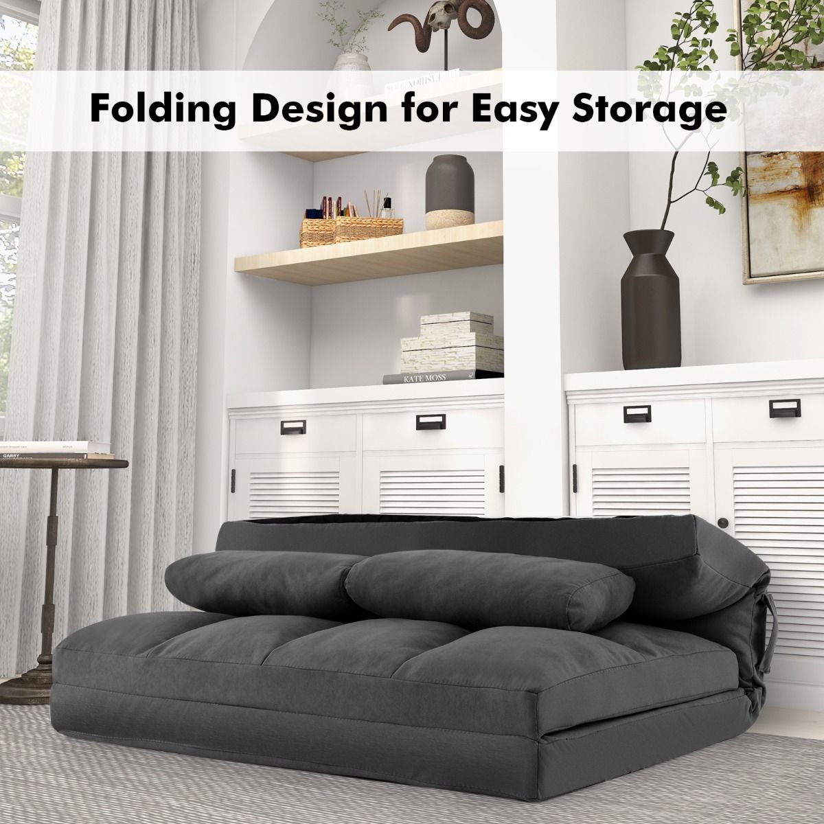 Coast Klappbare Bodenbank – 3-in-1-Schlafsofa – Verstellbare Rückenlehne – Dunkelgrau