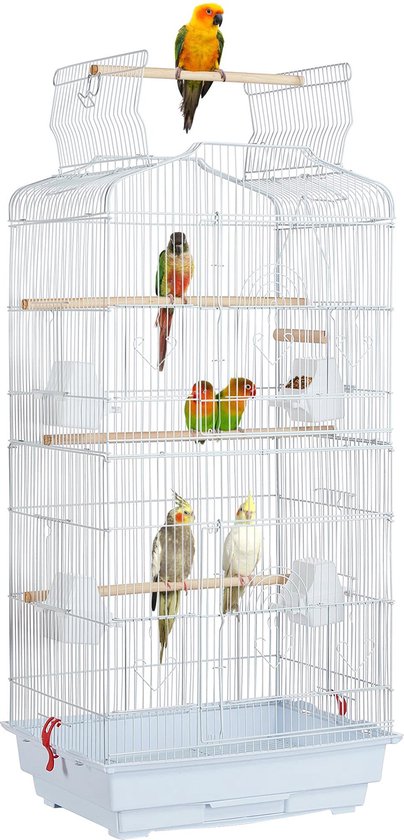 Yaheetech Vogelkäfig Vogelvoliere Tierkäfig Vogelhaus für Papagei Wellen Bausatz ca. 46 x 36 x 92 cm weiß