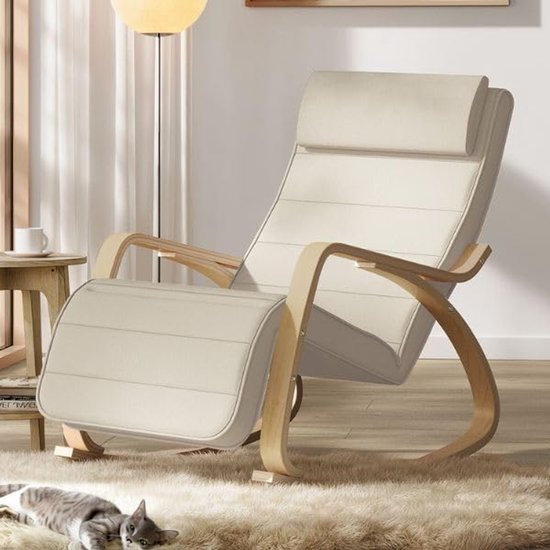 Songmics Schaukelstuhl und Relaxsessel mit 5-fach verstellbarer Fußstütze, Tragkraft 150 kg | 5-fach verstellbare Fußstütze für Schlafzimmer und Wohnzimmer, Beige Natur LYY010WZ01