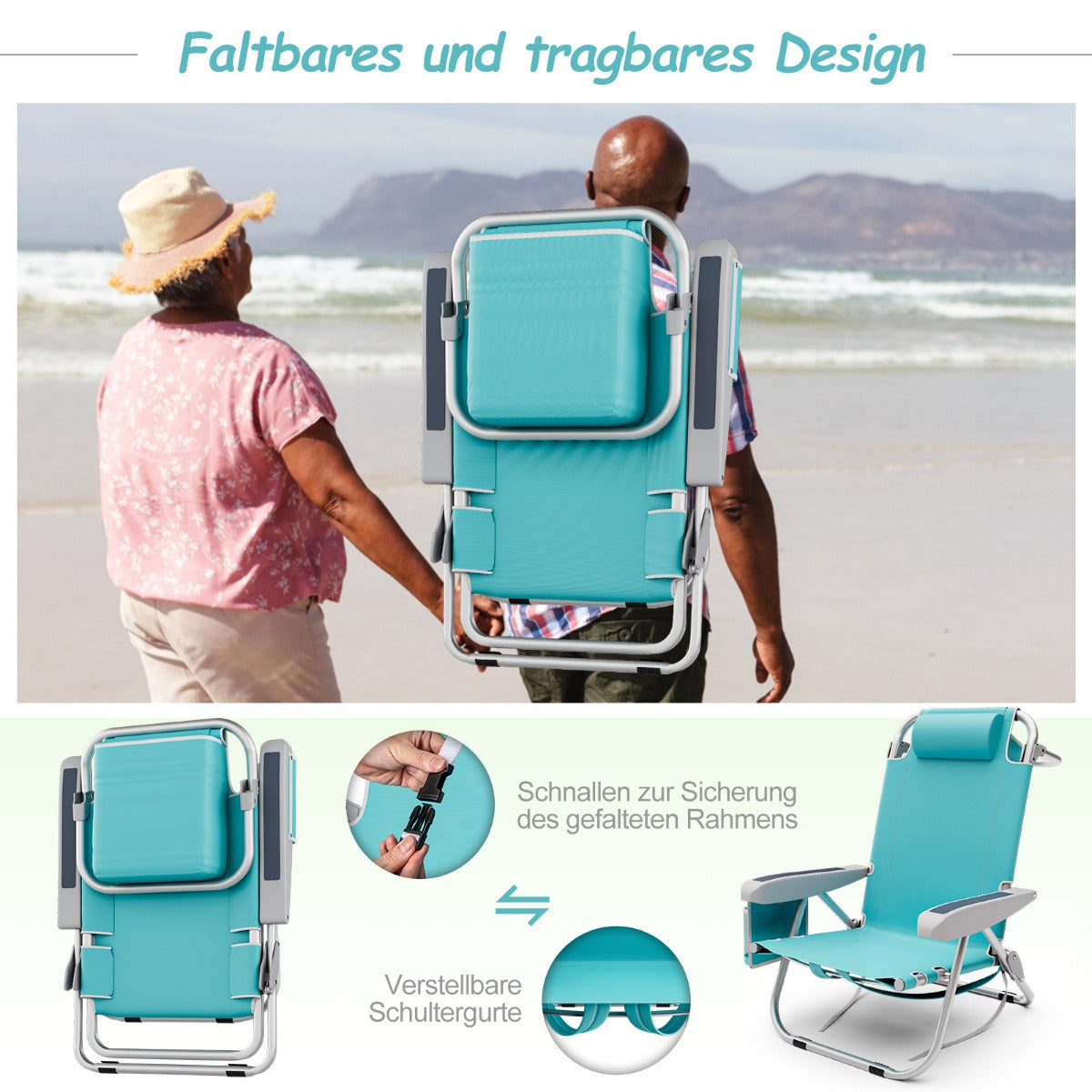 Coast Beach Chair - 2 Stück - klappbar - Max. 150 kg - 66 x 65 x 78 cm -Blau