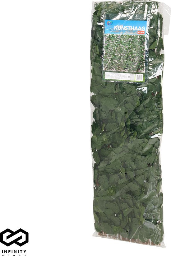 Infinity Goods Künstliche Hecke - Ausziehbar - 180 x 90 cm - Künstlicher Efeu - Künstliche Pflanzen für draußen und drinnen - Pflanzenimitat - Künstlicher Efeu - Ausziehbar - Gartenschirm - Balkonsichtschutz