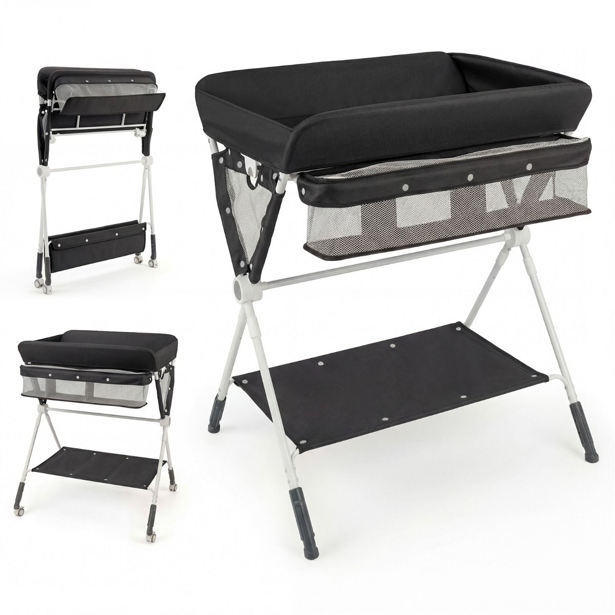 Coast Klappbarer Wickeltisch – 3-fach höhenverstellbar – Mit Stauraum und Rollen – 81 x 66,5 x 95–101 cm