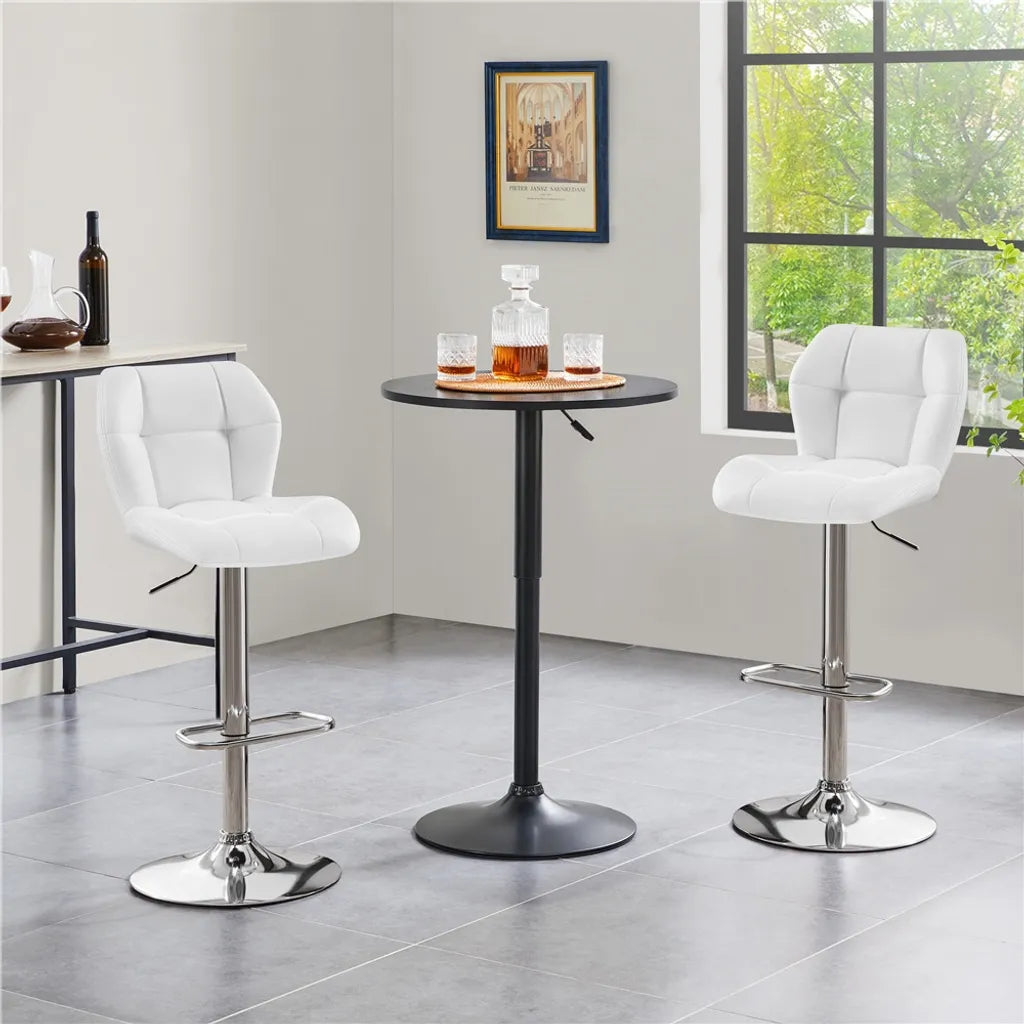 Yaheetech Barhocker-Set, 2er-Set – Weiß – Verstellbare, um 360° drehbare Barhocker mit Rückenlehne und Fußstütze