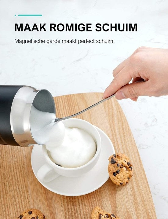 Safecourt Kitchen Milchaufschäumer - Elektrischer Milchaufschäumer - Schwarz - 4-in-1 - Einfach zu bedienen - 500W - BPA-frei