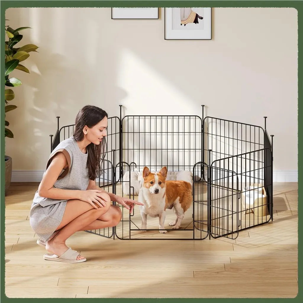 Yaheetech Welpenauslauf - 8 Paneele - mit Tür - faltbar - 50 cm hoch - Hundeauslauf - Schwarz