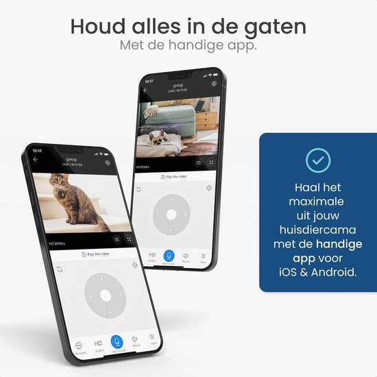 Gologi Haustierkamera - Hundekamera - Haustierkamera - Sicherheitskamera - Sicherheitskamera - Für alle Haustiere - Mit Wifi