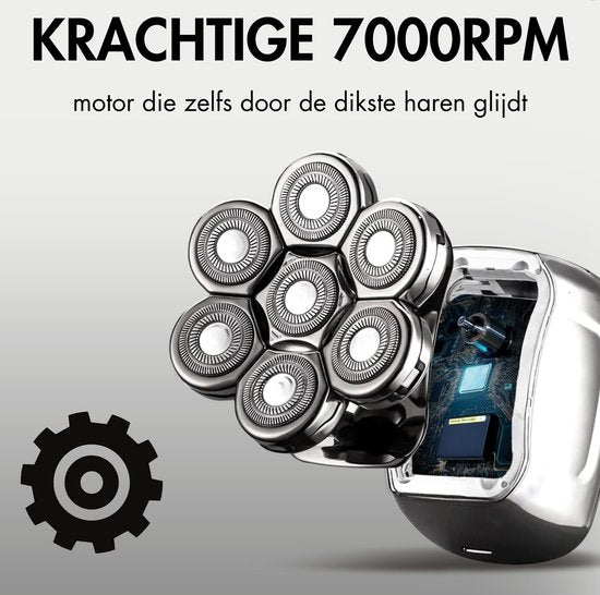 Sansbeauté® - SkullSharp PRO – 6-in-1 Herrenrasierer für Gesicht & Kopf – Kabellos, Nass/Trocken, inkl. Extra-Scherkopf & Aufsätze