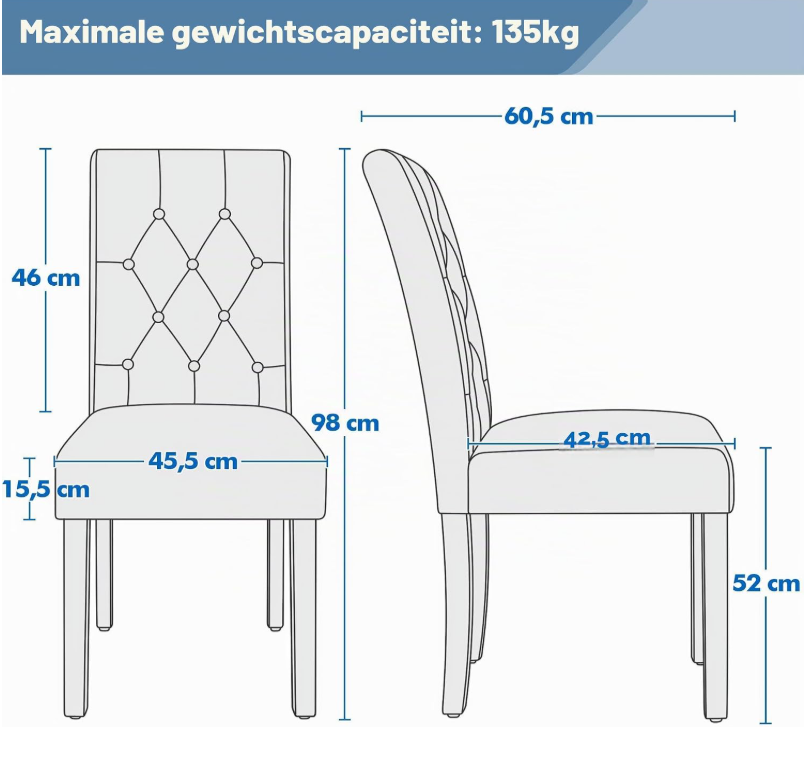 Yaheetech Esszimmerstühle, 2er-Set – Weiß – 45,5 x 60,5 x 98 cm – Hohe Rückenlehne, Kunstleder
