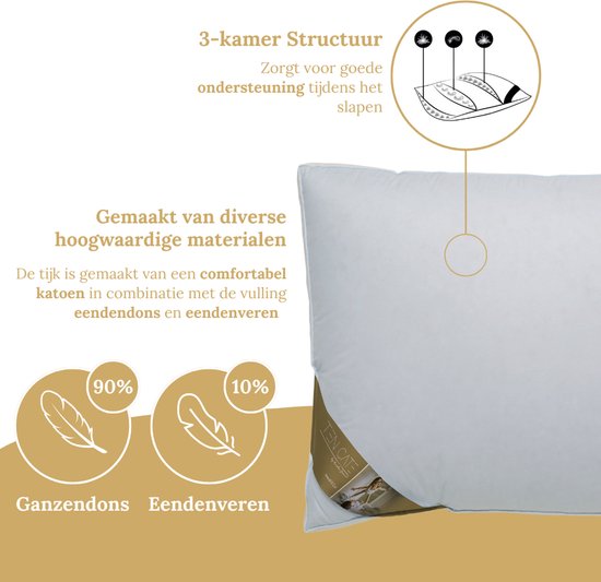 Ten Cate Kopfkissen – Kopfkissen bei Nackenbeschwerden – Gänsedaunen & Gänsefedern – Dreikammer – Kopfkissen – Geeignet für Rücken-, Seiten- und Bauchschläfer – Ergonomisches Boxkissen – 50 x 60 cm
