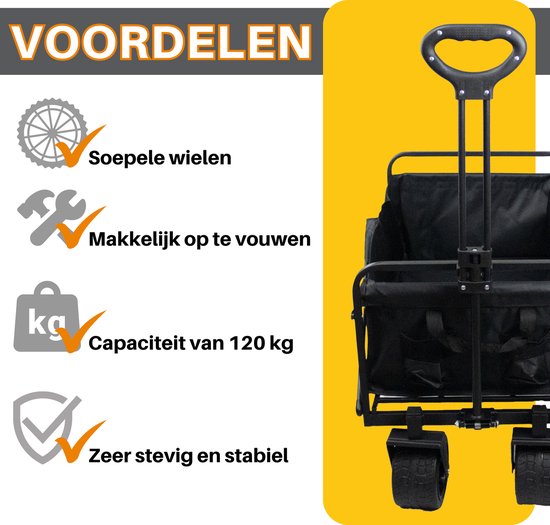 Zusammenklappbarer Wagen - 130 kg Tragkraft - Wagen mit stabilem Rahmen - 83x52x56 cm - Strandwagen - Breite Räder