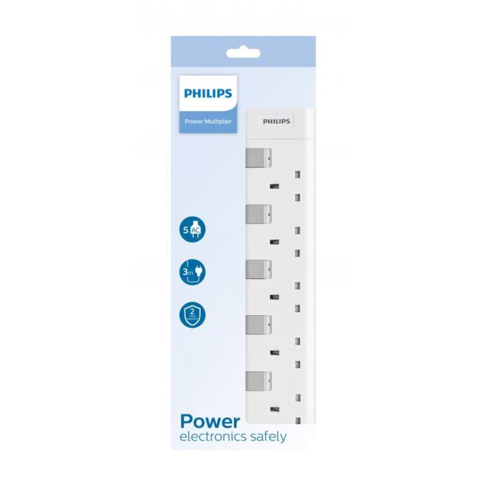 PHILIPS Verlängerungskabel 5-fach weiß - 3 Meter - UK 230V
