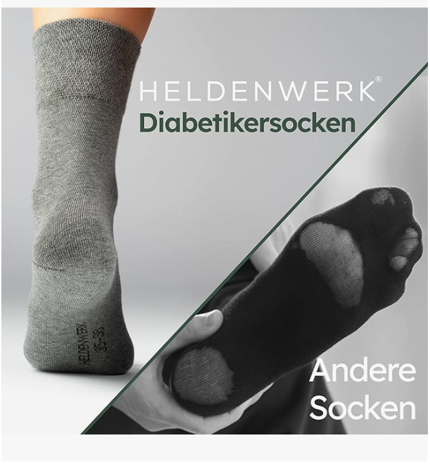HELDENWERK – Gesundheitssocken & Diabetikersocken – 6 Paar – Graue Baumwolle – Ohne eng anliegendes Bündchen & nahtlos – Größe 43–46 – Druckentlastend & atmungsaktiv – Unisex