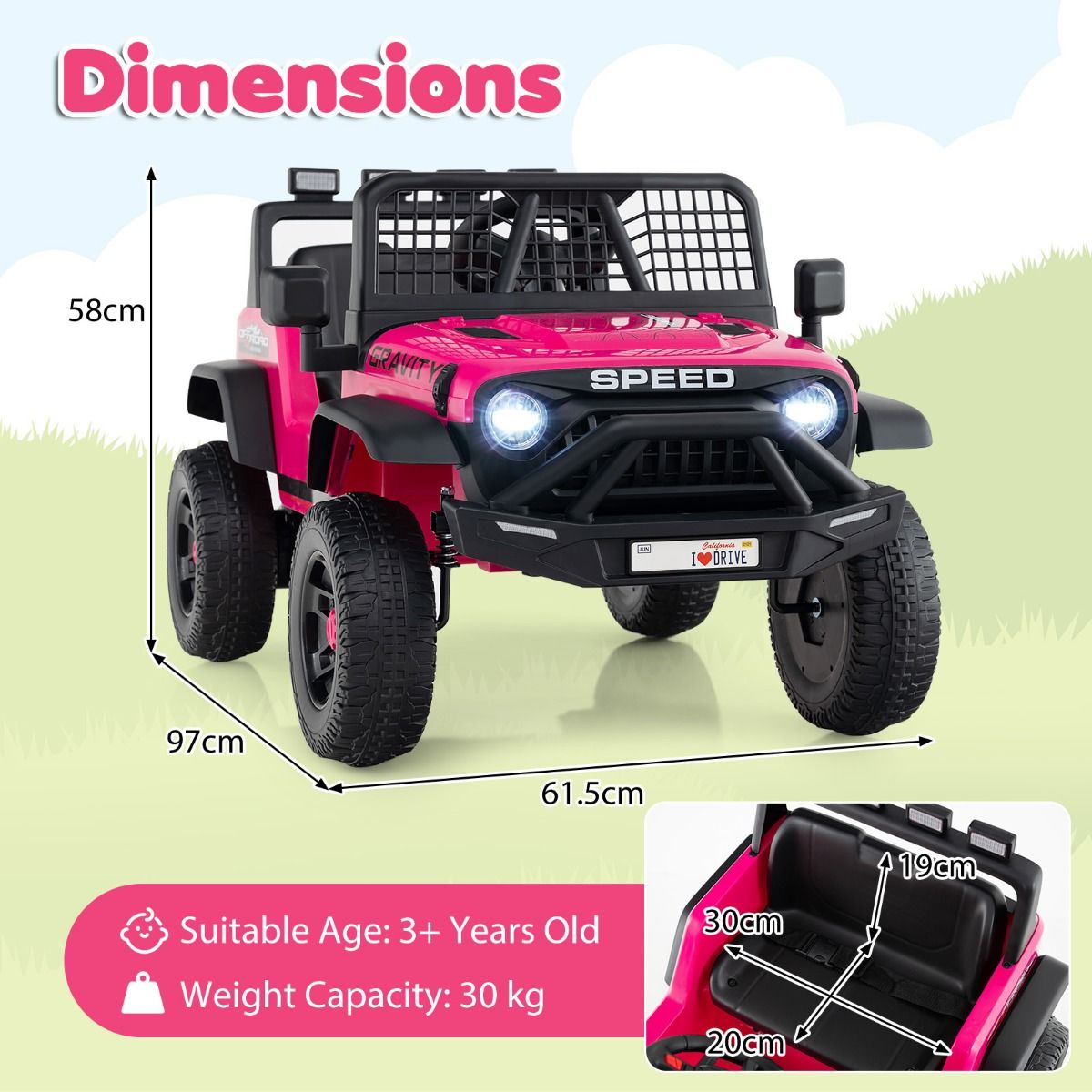 Coast Elektrischer Kinderbuggy – Fernbedienung und Selbstlenkung – 30 kg Tragkraft – rosa