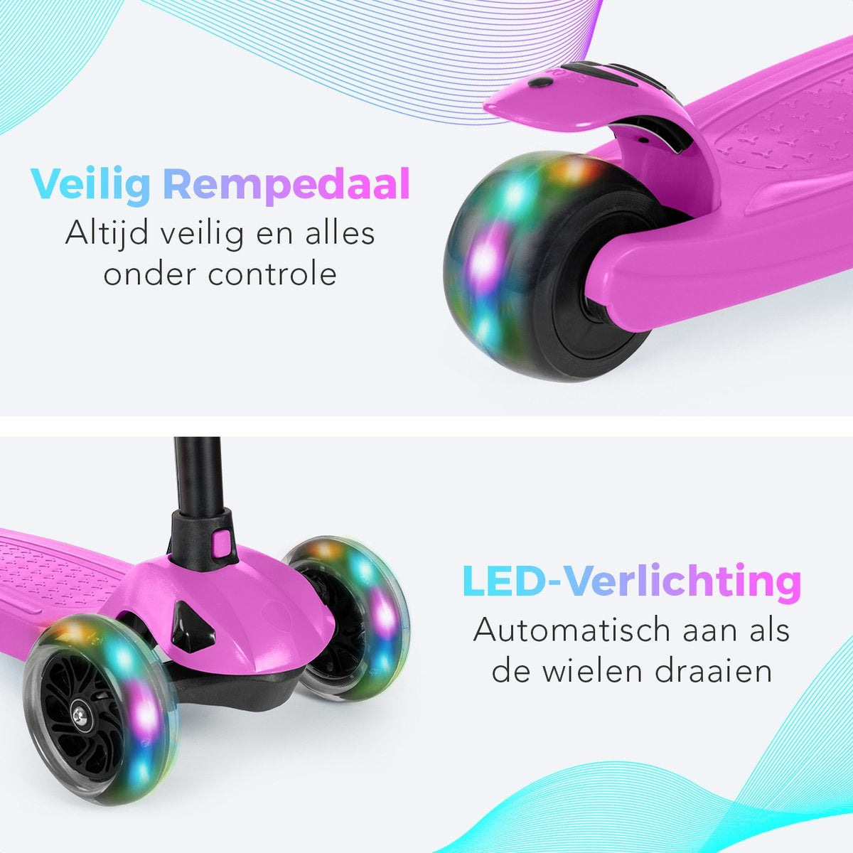 LifeGoods TurboRide Kinder-Roller - Alter 5-8 Jahre - 3 leuchtende Räder - Jungen/Mädchen - Pink