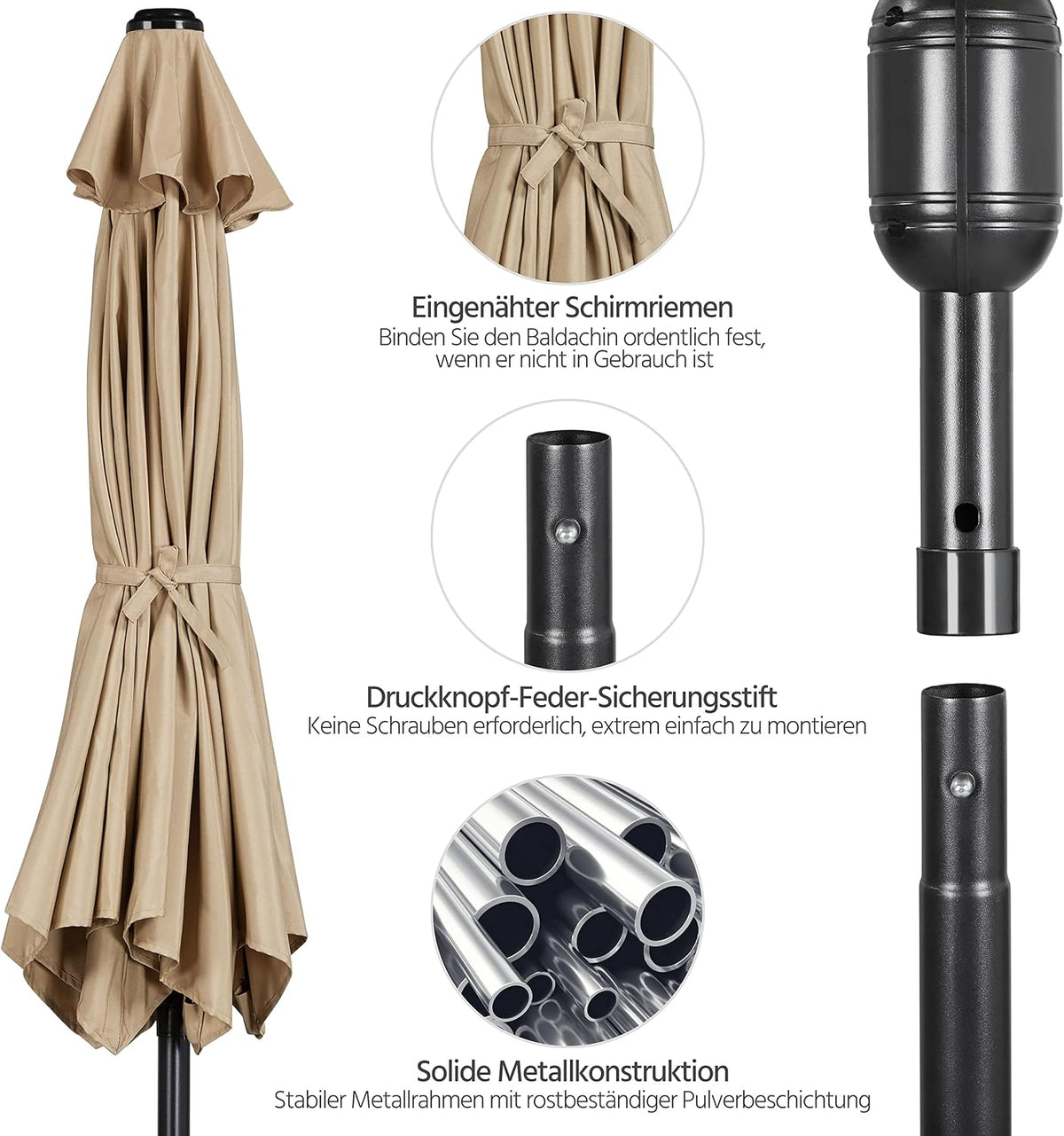 Yaheetech Sonnenschirm 270 cm – klappbar und neigbar – mit Drehstange – Polyester