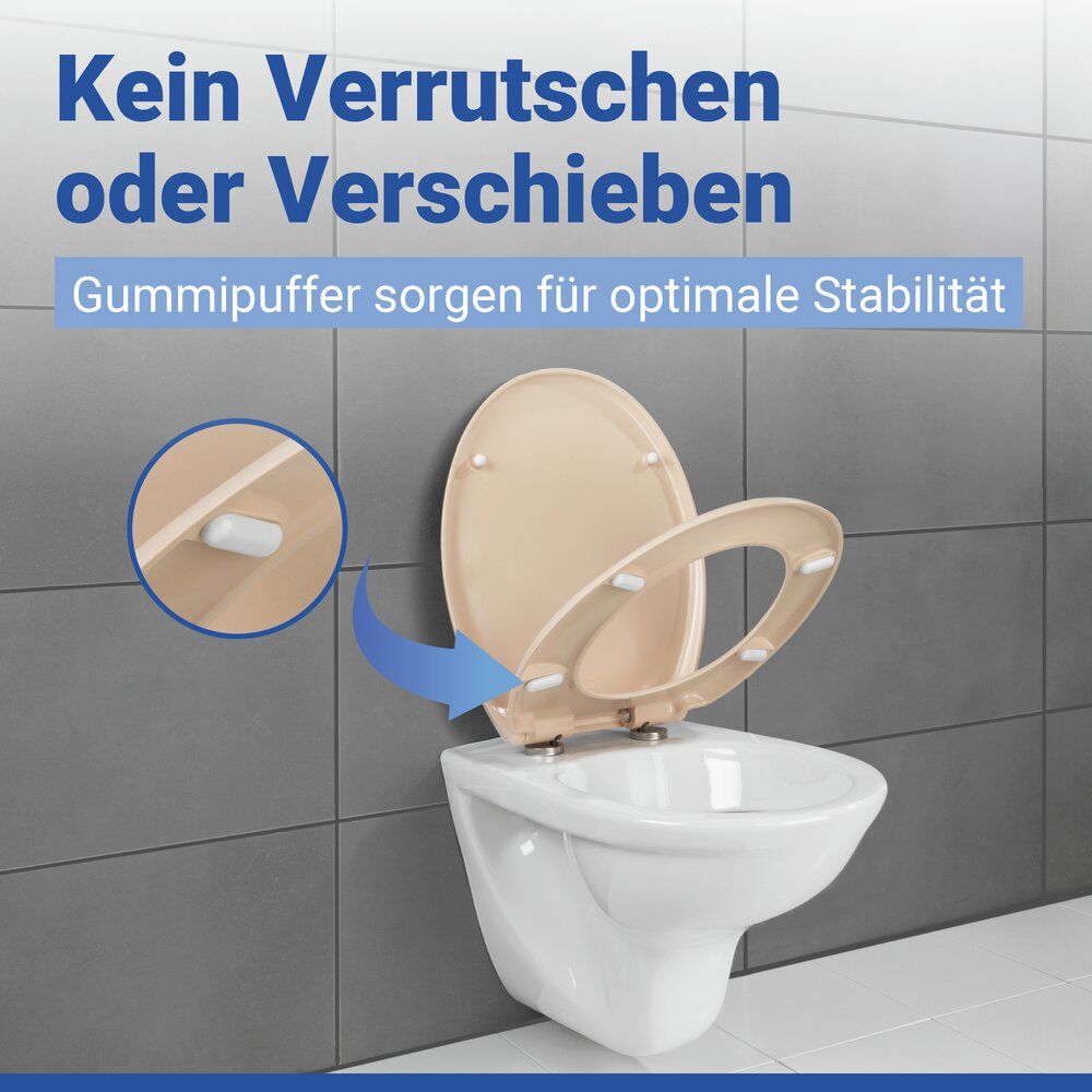 WENKO Ottana Toilettensitz Beige – Duroplast – Easy-Close – Fix-Clip