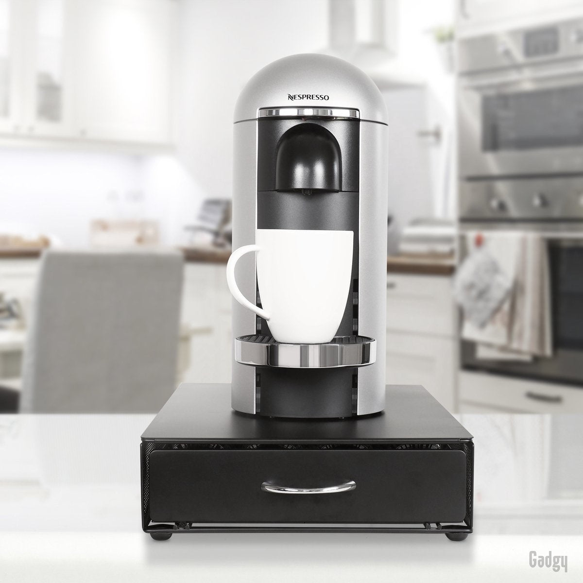 Gadgy Kapselhalter für 40 Vertuo-Tassen - Kaffeetassenhalter mit Schublade - Schwarz - Edelstahl