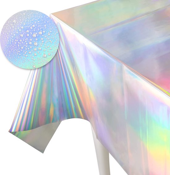 Partizzle 2x Plastik Einwegtischdecke - Einhorn Party Dekorationen - Meerjungfrau Geburtstag - Holographischer Regenbogen - 274 x 137 cm