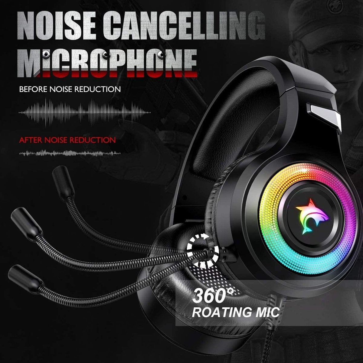 J-ANKKA - Over-Ear-Kopfhörer - F2 RGB - Gaming-Headset mit Mikrofon - Schwarz