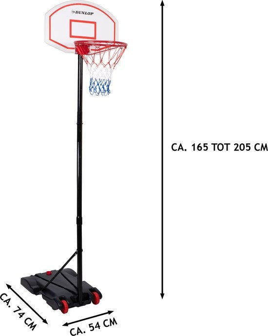 Dunlop Basketball Stange - Basketball Ring mit Ständer - 165 bis 205 CM - Basketball Set - Basketball für Draußen