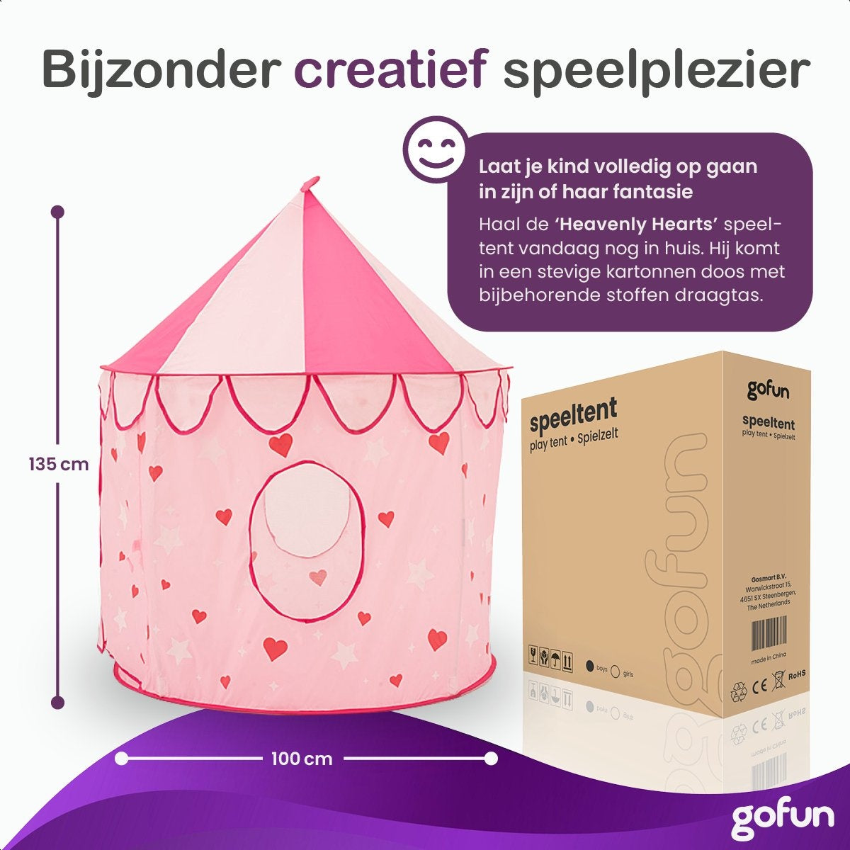 Gofun Heavenly Hearts Speeltent - Voor Kinderen Vanaf 3 Jaar - Buiten en Binnen - Speeltentje - Voor meisjes - Roze