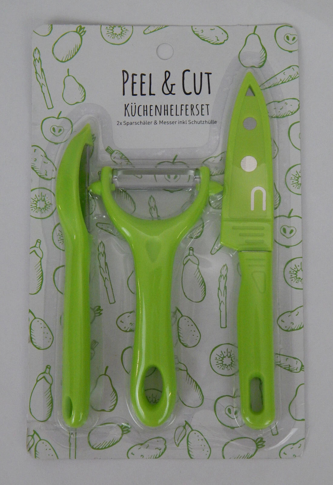 Peel & Cut Schälset, 3-teilig – 2 Schälmesser/1 Messer – Schutzhülle – Grün