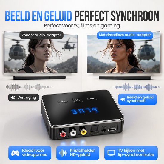 Strex Bluetooth-Sender und -Empfänger 3-in-1-Adapter – Bluetooth-Audio-Sender und -Empfänger – Bluetooth 6.0 – AUX/Cinch/Optisch – Kabellos – 15 Meter Reichweite