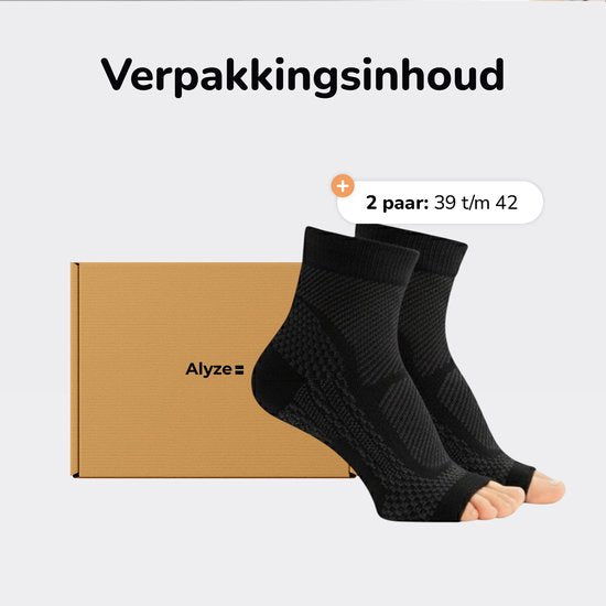 Alyze Kompressionssocken – 2 Paar – Größe 39–42 – Schwarz – Für Damen und Herren – Strümpfe – Bett – Schlafen – Sport – Socken – Laufen