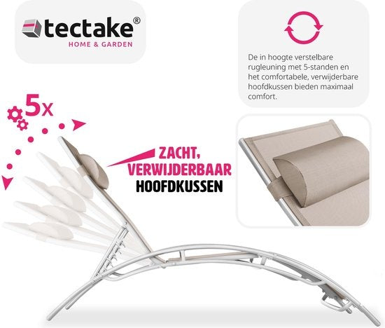 Tectake - 2er-Set Gartenliegen - Aluminium-Liegen - inkl. Kopfkissen - 5-fach verstellbare Rückenlehne - beige