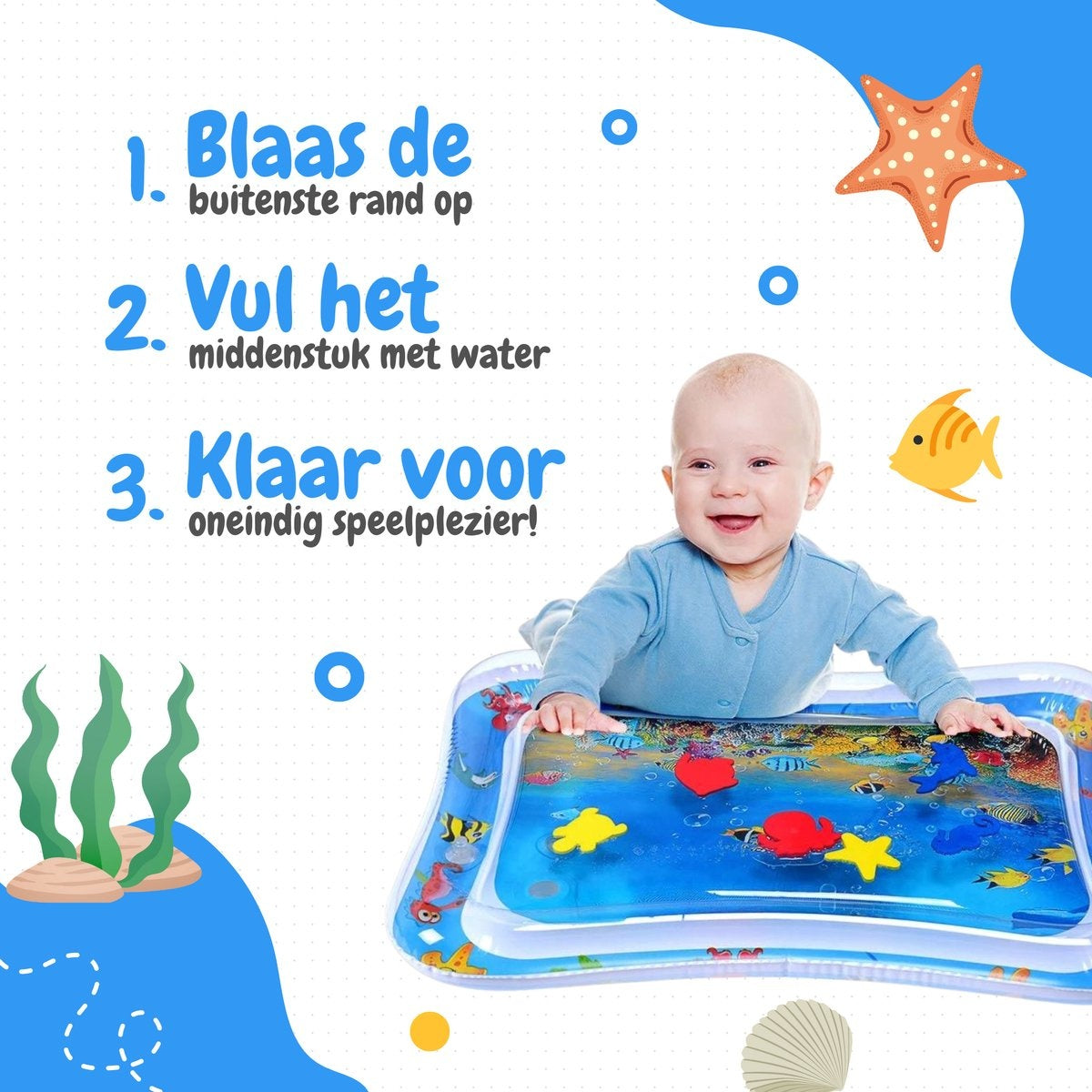 AyeKids Wasser Spielmatte - Wasser Matte - Spielmatte - Aufblasbar - Wasser Matte Baby - Blau