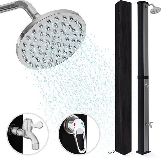 LifeGoods Outdoor-Dusche - Solar - 360Â° drehbarer Duschkopf - 35L - Schwarz/Silber