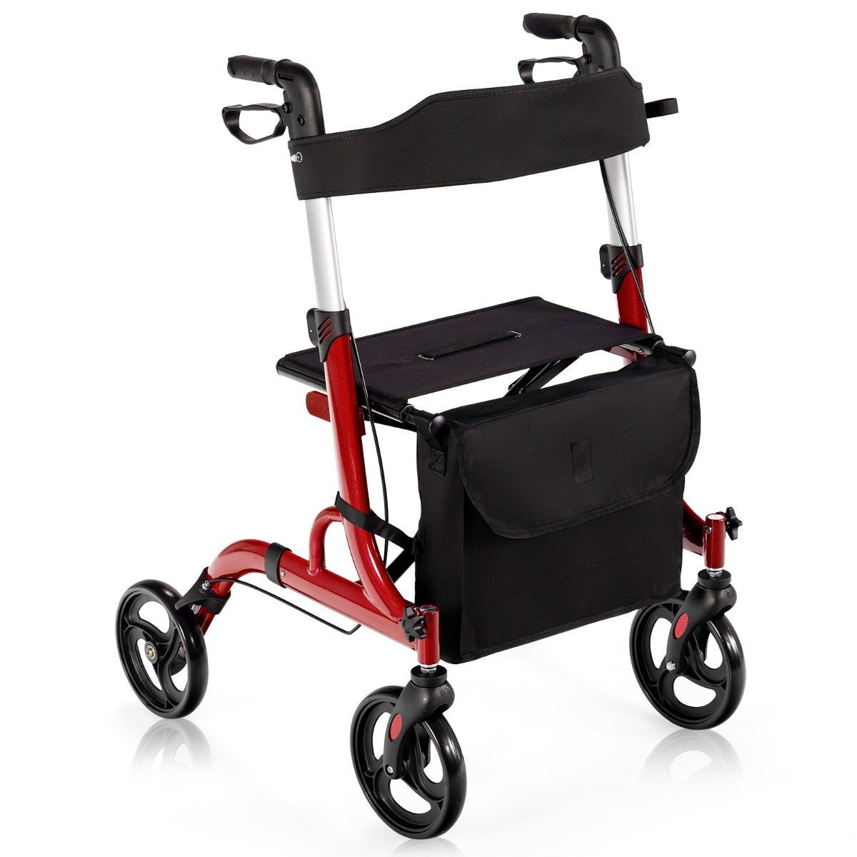 Coast 2-in-1-Rollstuhl und Rollator mit Sitz und Tasche und Platzhalter faltbar und hellrot