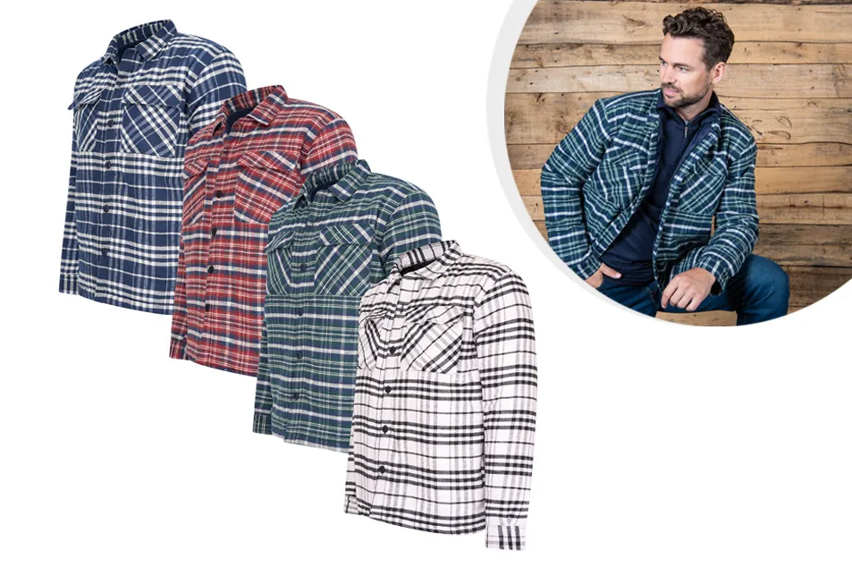 Mj Woodsman - Schönes warmes, gefüttertes Holzfällerhemd mit Karos - Navy