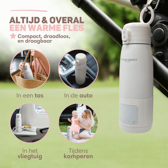 Vulpes Goods® BabyCare - Thermosflaschenwärmer für unterwegs - 500ML - Flaschenwärmer - Edelstahl - 6400 mAh - 500ML - Wiederaufladbar - Kabellos & tragbar - Für alle Arten von Babyflaschen - mit Wärmespeicherung - Babynahrung - PRO V2