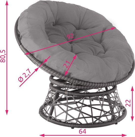 Tectake Papasan-Sessel - Aus Korbgeflecht Gargano - Poly-Rattan -  Grau