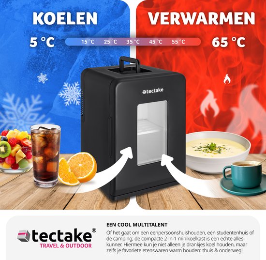 tectake Mini Car Cooler - Tragbare Minibar 14L - 2-in-1 Funktion: Kühlen und Heizen - Ideale elektrische Kühlbox für Getränke, Medikamente oder Make-up - Für zu Hause oder unterwegs - ECO-Modus