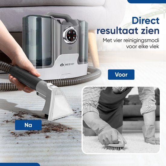 Heevey - Dampfreiniger - mit 100° Grad Dampffunktion - 3 Aufsätze - 1800ml Wassertank - Grau