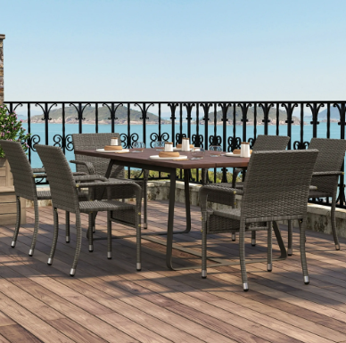 Yaheetech Rattan-Gartenstühle, 2er-Set – Grau – 58 x 58 x 84 cm – stapelbar, mit Armlehnen