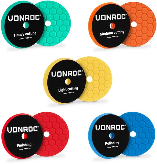 VONROC Polierscheiben - Ø 125mm - Polierscheiben - Komplettsatz mit 5 Stück Korrektur, Glanzwiederherstellung und Finish