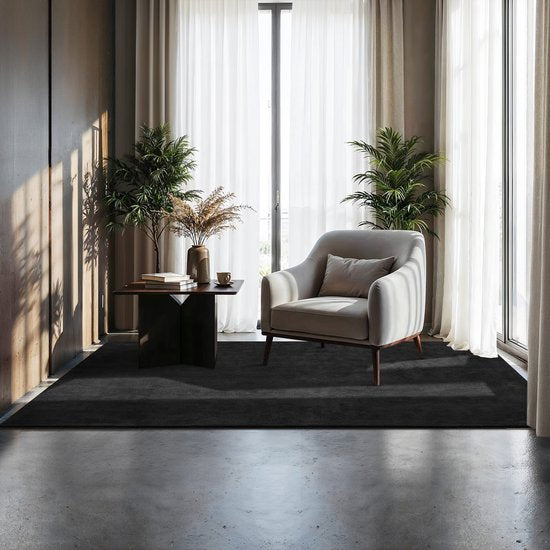 tectake - Kurzflorteppich - 120 x 170 cm - Schwarz - Teppich für Wohnzimmer, Schlafzimmer, Esszimmer - Pflegeleicht und waschbar - Anti-Rutsch-Unterlage - Allergikerfreundlich - Verschiedene Größen und Farben